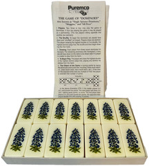 VTG Puremco Dominoes Texas Bluebonnets w Original Box #616 Marblelike Standard