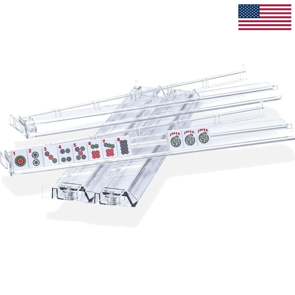 Compact White Acrylic Mahjong Rack and Pusher Set – 17.72 Inches, 4 Pack
