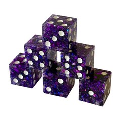 Resin Dice Set 6pcs – Violet Galaxy Glitter – Handmade Replacement Dice Games