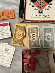 Vintage 1930s Monopoly Black Box Patent 2026082 Parts Money No Board As-Is