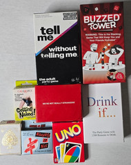 Lot of 8 Adult Party Games UNO Drink If Tell Me Without Telling Me Buzzed Tower