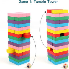 48PCS Wooden Stacking Blocks Game with Storage Bag for Kids and Family