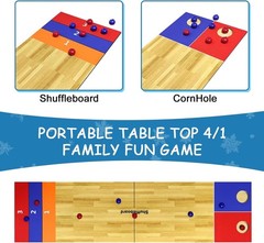 Compact 4-in-1 Game Set for All Ages – Curling, Shuffleboard, Bowling & Cornhole