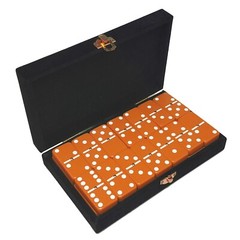 Domino Double 6 Orange-White Jumbo Tournament Size w/Spinner in Black Velvet Box