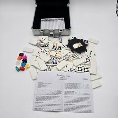 Cardinal Mexican Train Domino Game Set Score Sheets Metal Case Complete