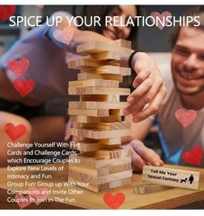 Pakoc ADULT Couples Game Wooden Tumbling Tower Game 48 Wooden Stacking Game