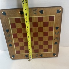 Heart and Home Checkerboard Brown Wood Folk Art Heart Painted Decor