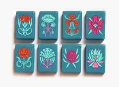 Botanical Line: Deep Teal Mahjong Tiles