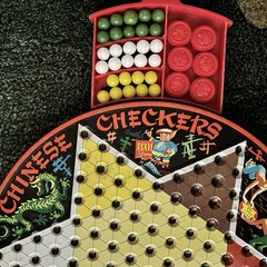 VTG Metal Tin Pixie Game Chinese Checkers Game Green Dragon w/Marbles Checkers