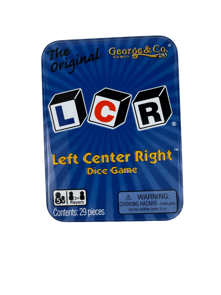 2019 LCR Left Center Right Dice Game Blue Storage Tin Chips Game Rules 29 Pieces