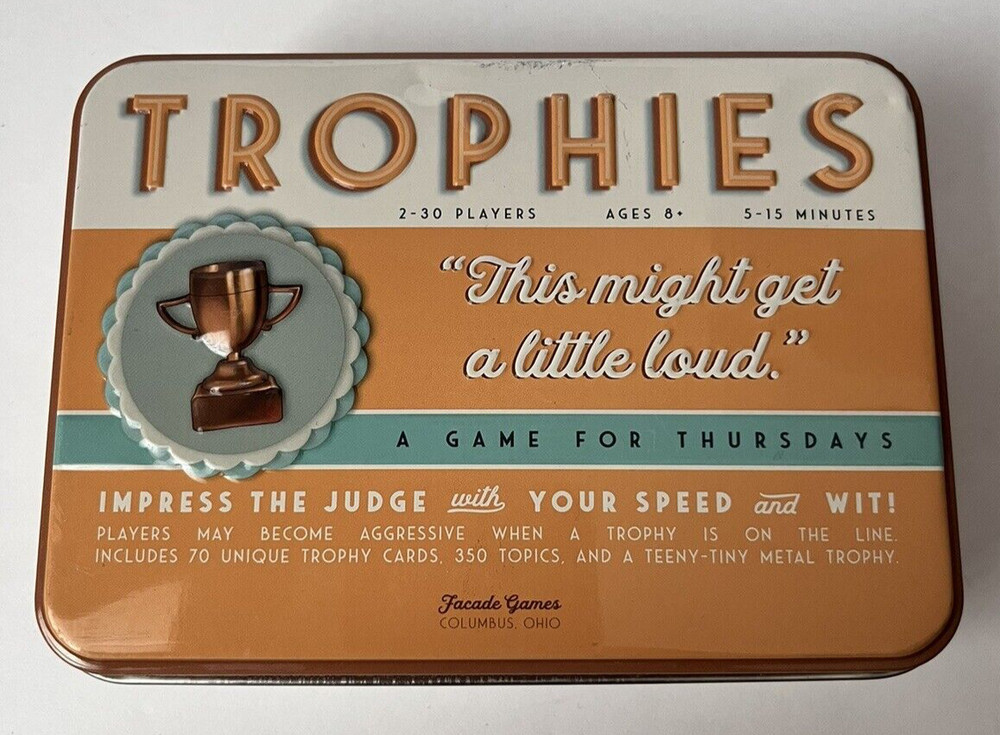 Trophies Trivia Game Cards Family Party Facade Games Metal Tin 2-30 Players 2019