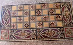 Wood Backgammon Game Box Vintage Inlaid Wood Middle Eastern Mosaic 16x8x3 inches