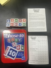 Fundex Phase 10 Dice Game in Tin Red Complete Instructions Manual Scorepad