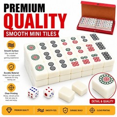 Travel Mini Mahjong Set 144 Tiles 2 Dice Red Carry Case Family Tabletop Game Toy