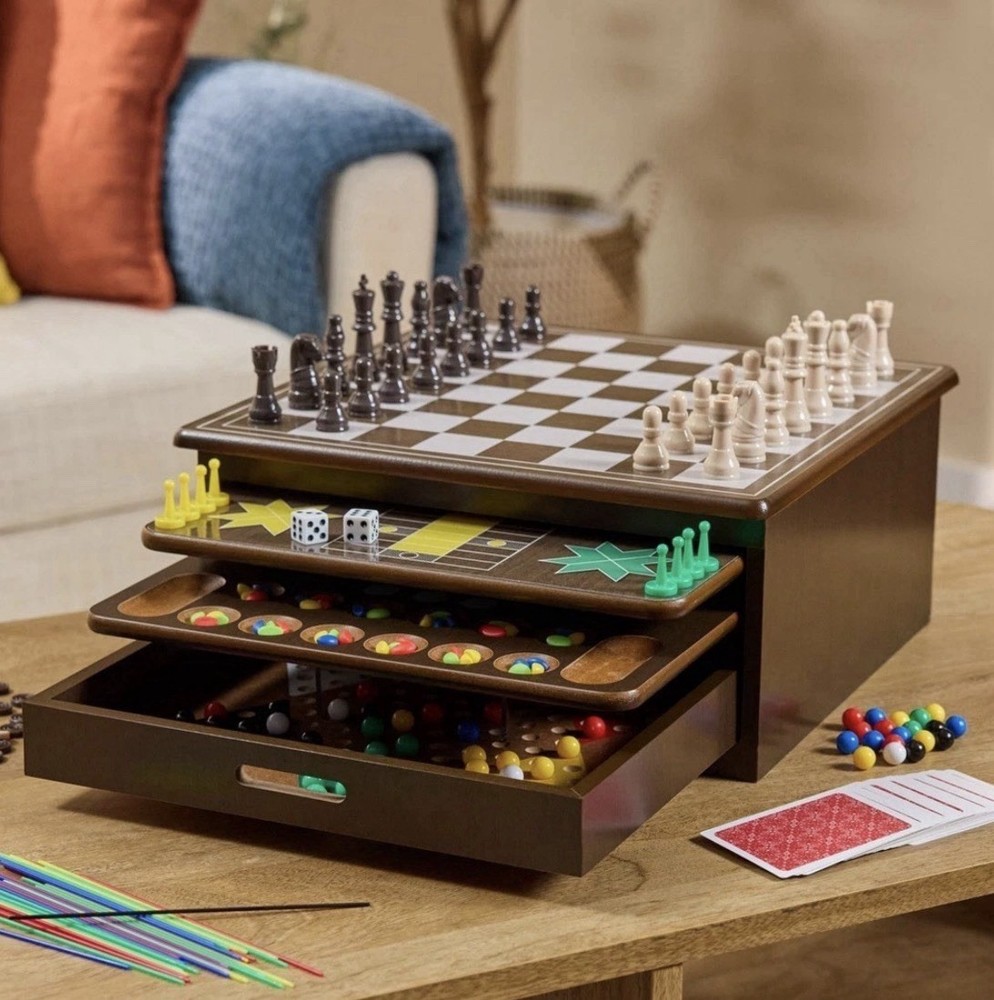 Game Gallery 12 Classic Games in Wooden Storage House, Styles May Vary