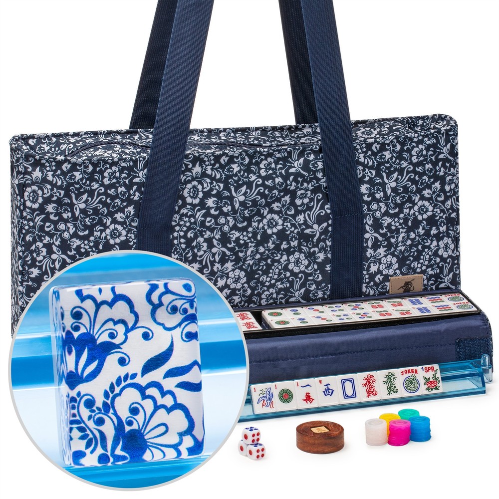 American Mahjong Set, “Chinoise II” with Floral Blue Soft Case