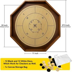 27 Inch Tournament Crokinole Board Game, 2 in 1 Crokinole and Checkers with 22”