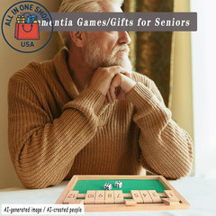 Wooden Cognitive Games for Seniors – 12 Number Shut the Box Kit for Alzheimer’s
