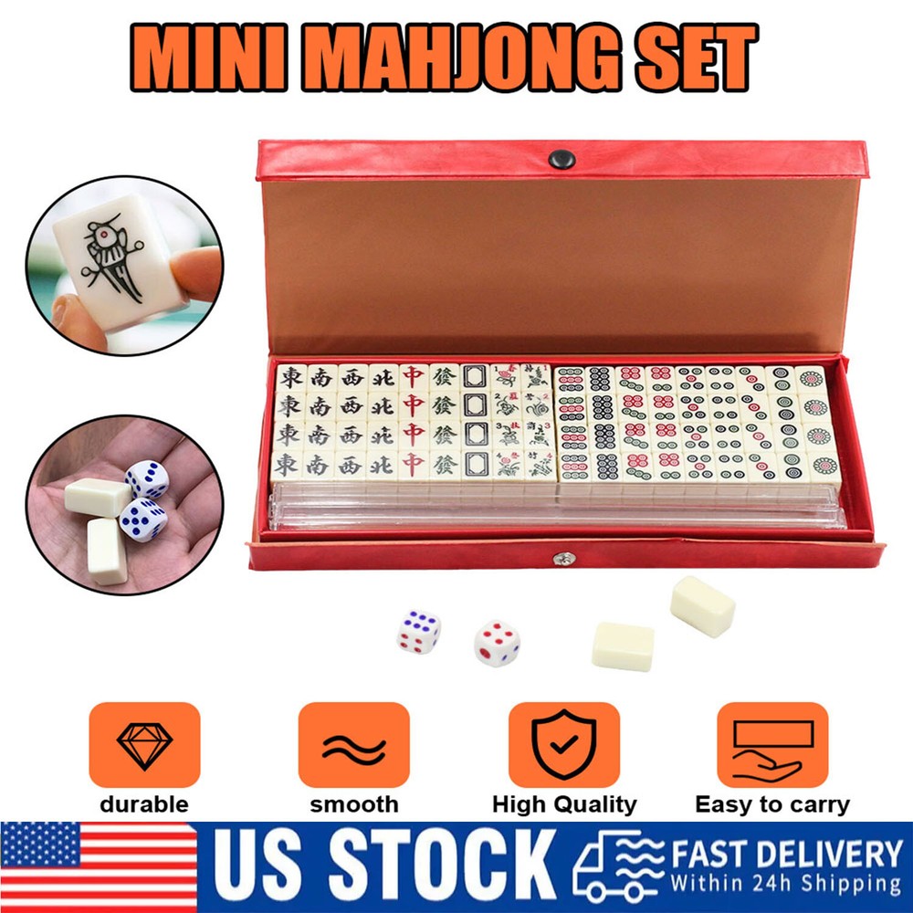 Portable Mini Mahjong Set, Indoor Entertainment Accessories with Carrying Case
