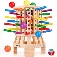 Montessori Wooden Board Game, Colorful Sticks & Ball Drop Games for Kids, Fine