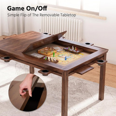 Board Game Table with Removable Table Top, 54” X 31” Play Area, Gaming and Dinin
