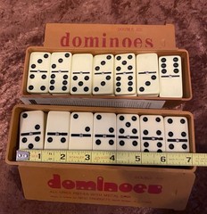 Vintage Nico Products Dominoes Double 6 Set Urea Metal Spin Wood Box N Bergen NJ