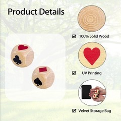 Trump Marker Dice Set 2PCS – Wooden Euchre Cube 1.57” with Black Velvet Storage