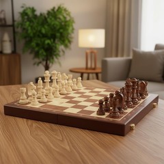 15” Walnut Chess Set with Storage Board for Adults & Children, 2 Players