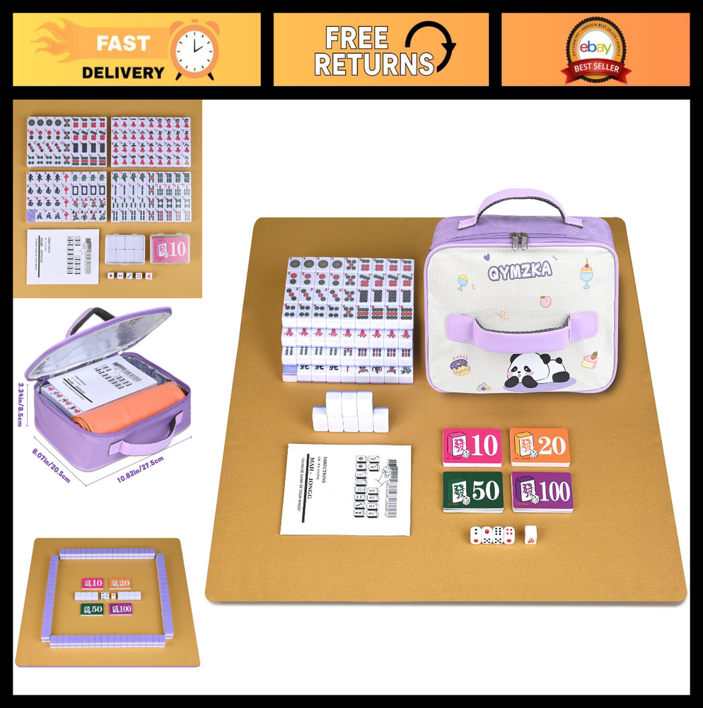Compact Mahjong Set with 144 Melamine Tiles, Travel Bag & Mat – Complete Game