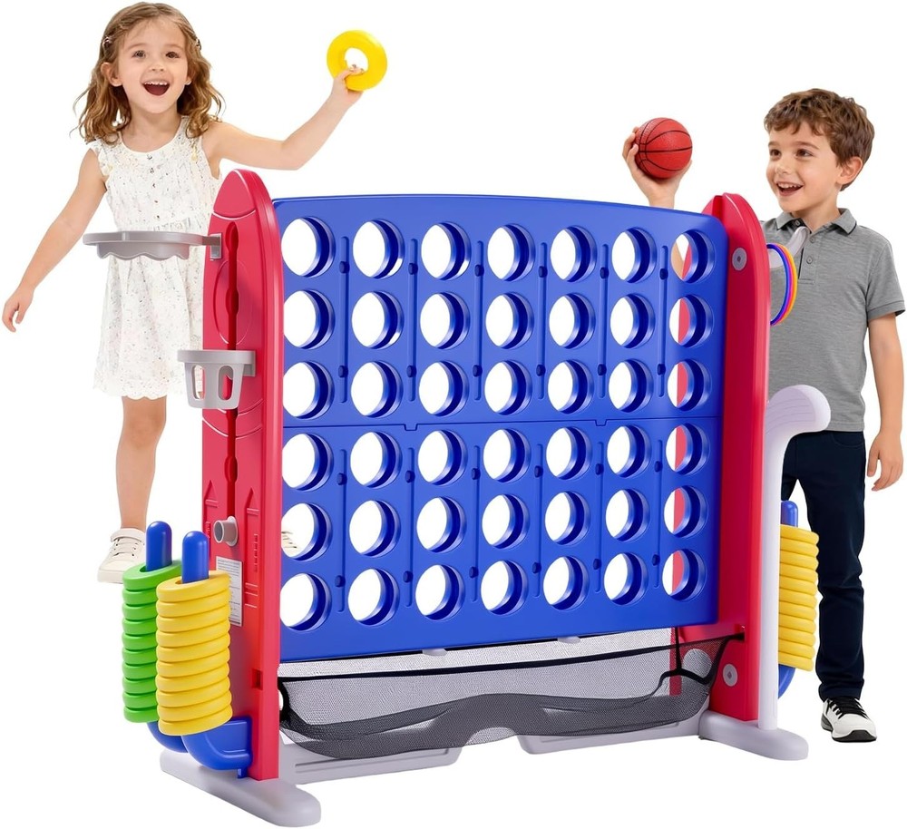 Jumbo 4 in a Row Game, Height Adjustable(2.7-3.2 Ft) Outdoor Indoor Connect 4 W/