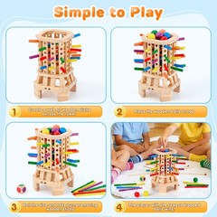 Montessori Wooden Board Game, Colorful Sticks & Ball Drop Games for Kids, Fine
