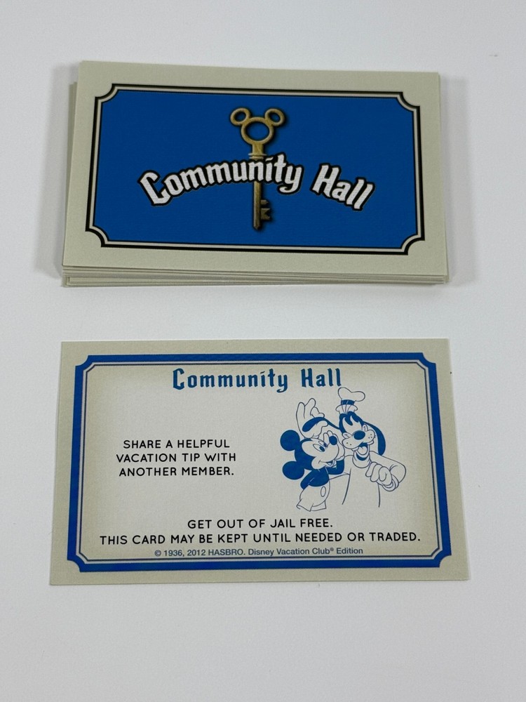 Monopoly Disney Vacation Club Edition 16 Community Hall Cards Only