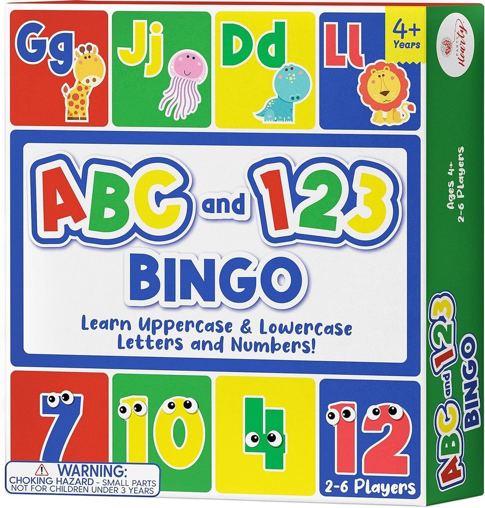 Party Hearty Alphabet and Number ABC and 123 Bingo Board Game for Kindergarten