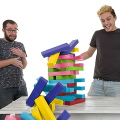 Giant Wooden Block Game Non Traditional Jumbo Pinewood 54 Blocks 2 Dice