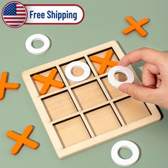 Wooden Tic Tac Toe Game Classical Kids Educational Puzzle Travel Board Toy Set