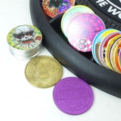 Lot of 100 Pogs, 6 Slammers Ready To Play Tournament Game Board & Pad from 1990s